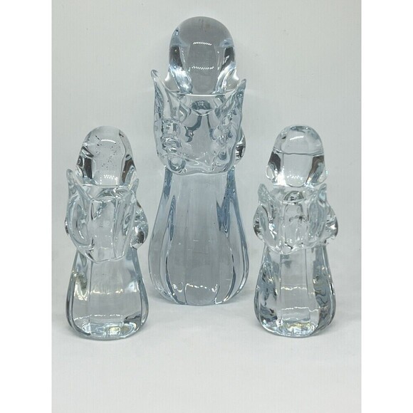 3 Vtg Two's Company Hand Blown Art Glass Clear Angel Christmas Mix Sz Figurine - Picture 4 of 11